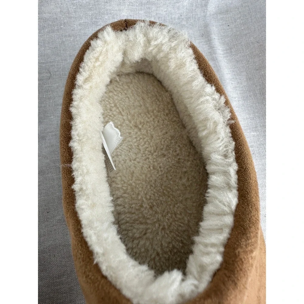 Cat & Jack Jude Brown Faux Suede‎ Faux Fur Lined Slippers Kids Size 10 NEW